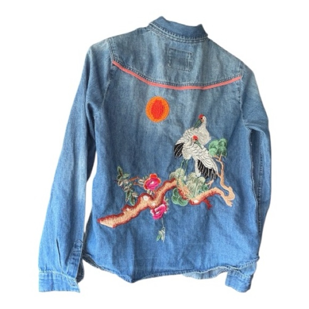 Anthropologie Denim embroidered blouse